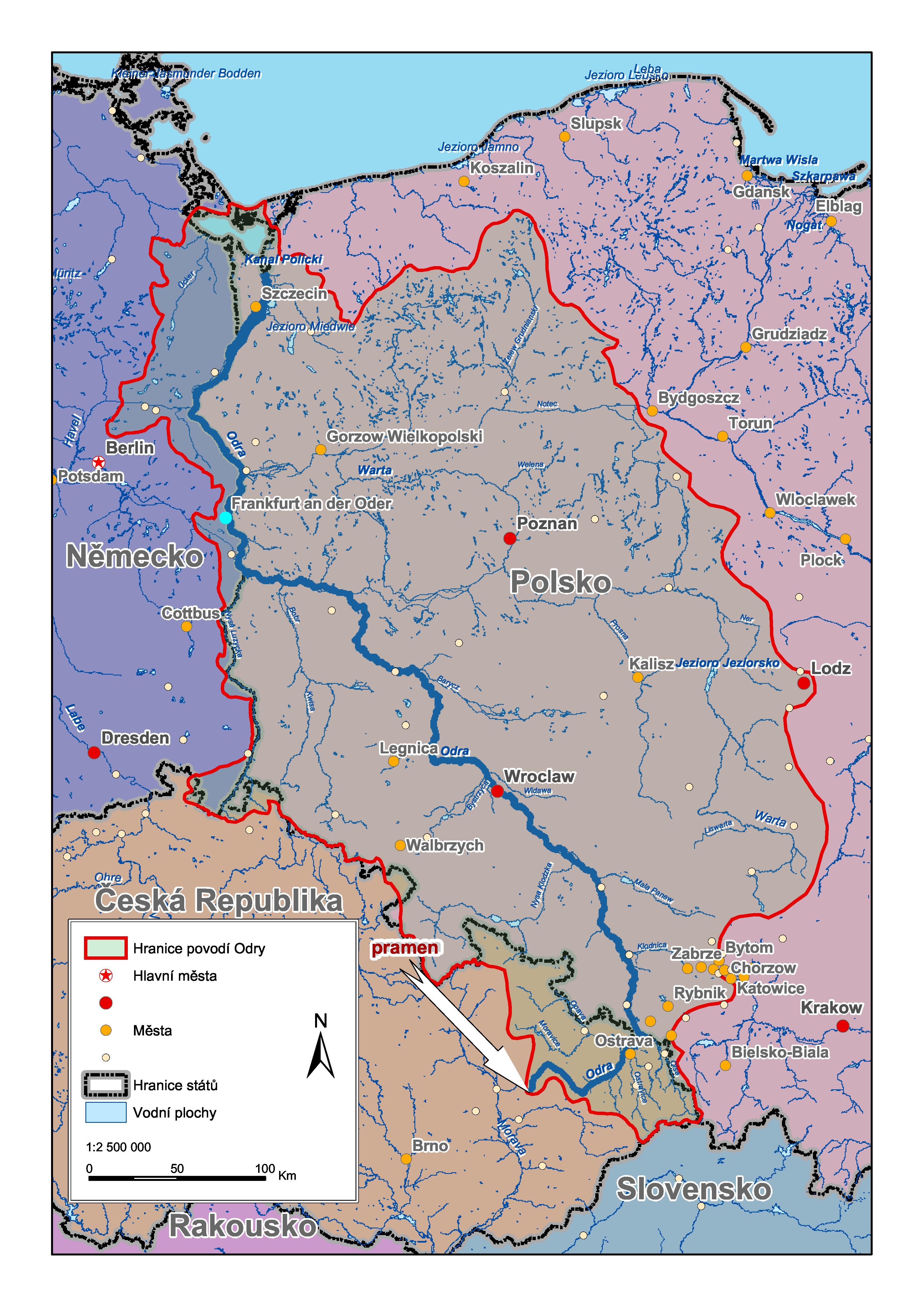 Plan gospodarowania wodami na obszarze dorzecza Odry > Obszar dorzecza Odry > Mapa