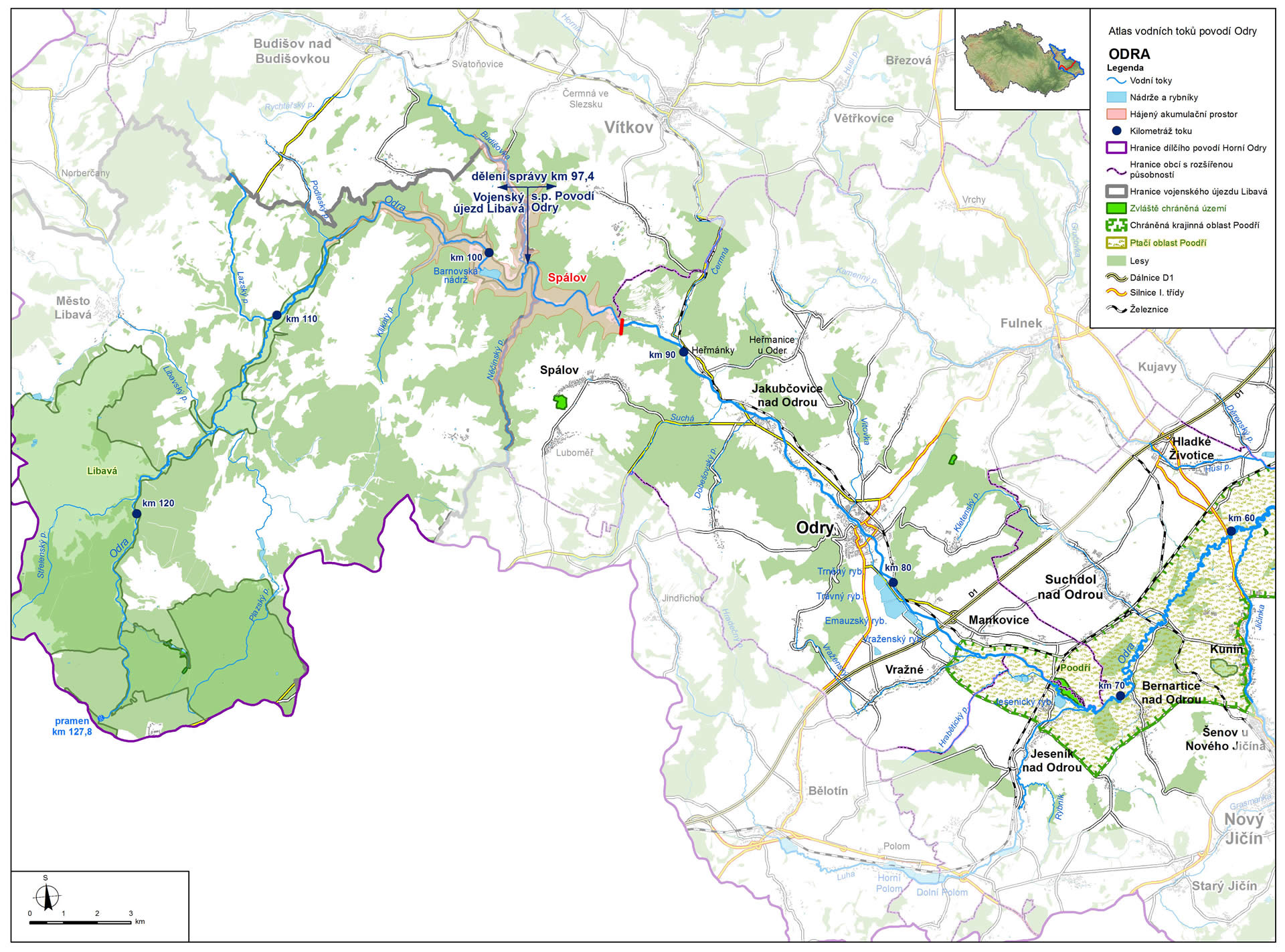 Mapa řeky Odry