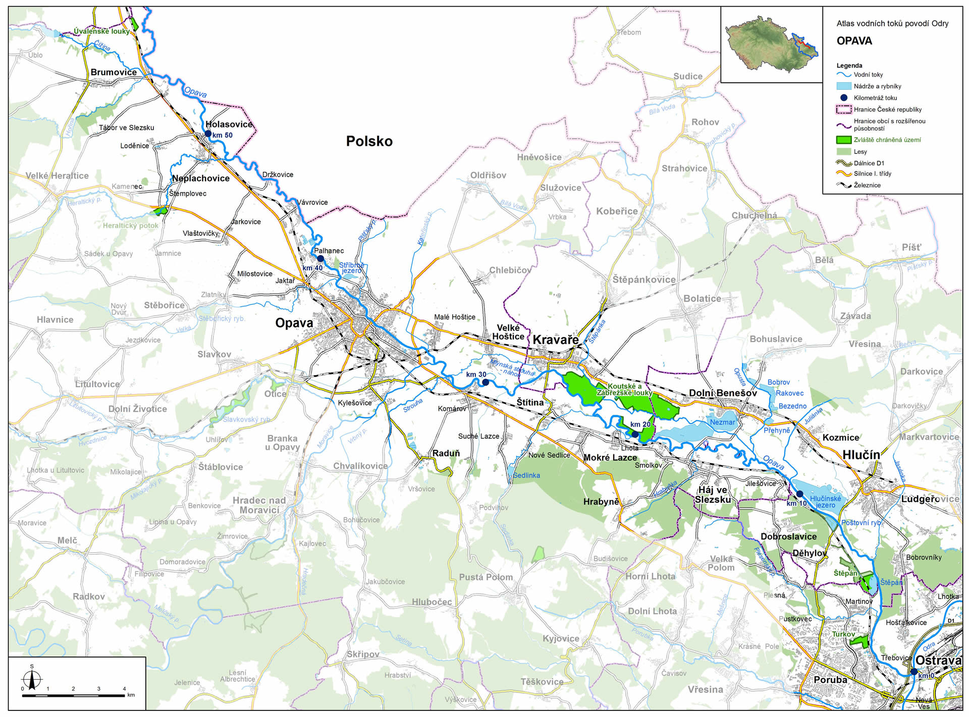 Mapa řeky Opavy