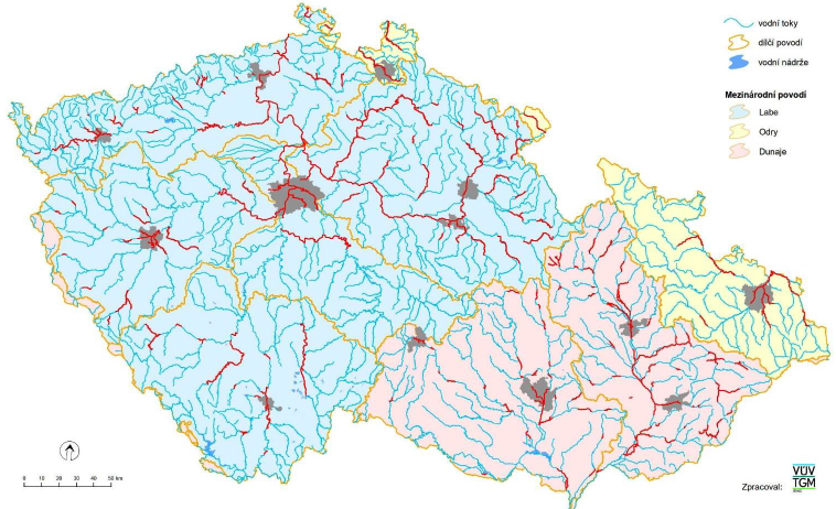 Obr. V.1.4 – Úseky toků v ČR v oblastech s významným povodňovým rizikem